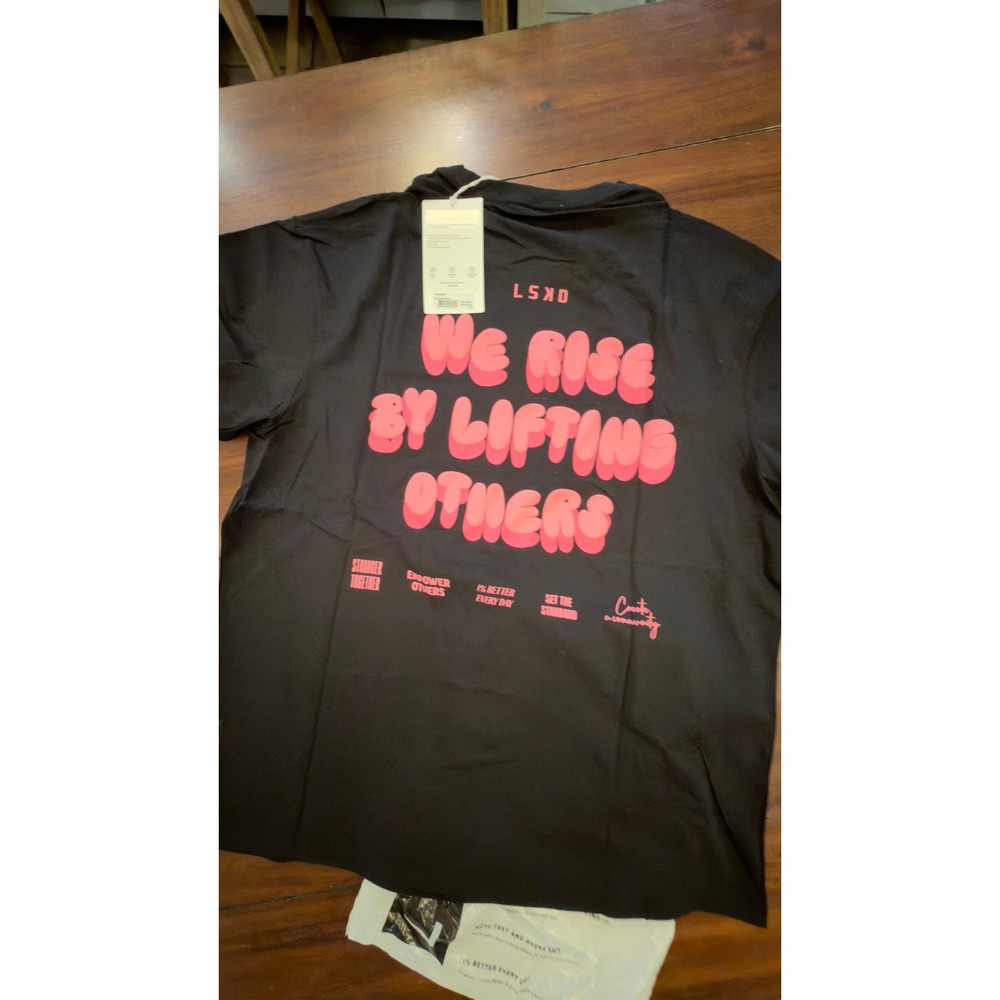 LSKD Together We Rise FLXCotton Oversized Tee Black Candy Pink Large NWT NEW - Picture 2 of 16